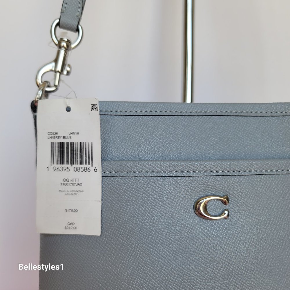 COACH Kitt Crossgrain Leather Messenger Crossbody- Grey Blue color ⭐ - Picture 16 of 16